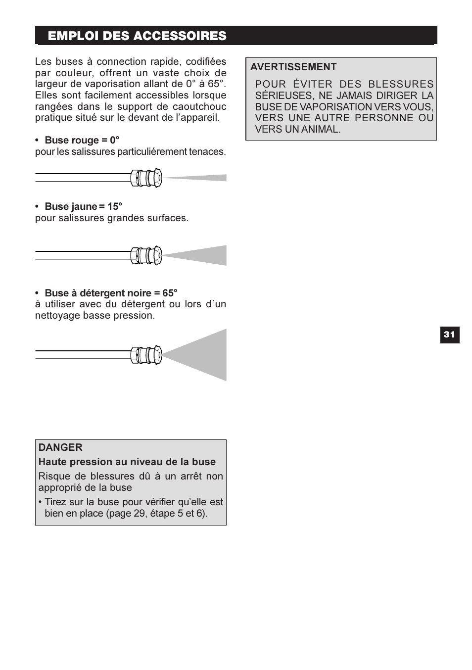 Emploi des accessoires | Karcher G 2401 OH User Manual | Page 31 / 40