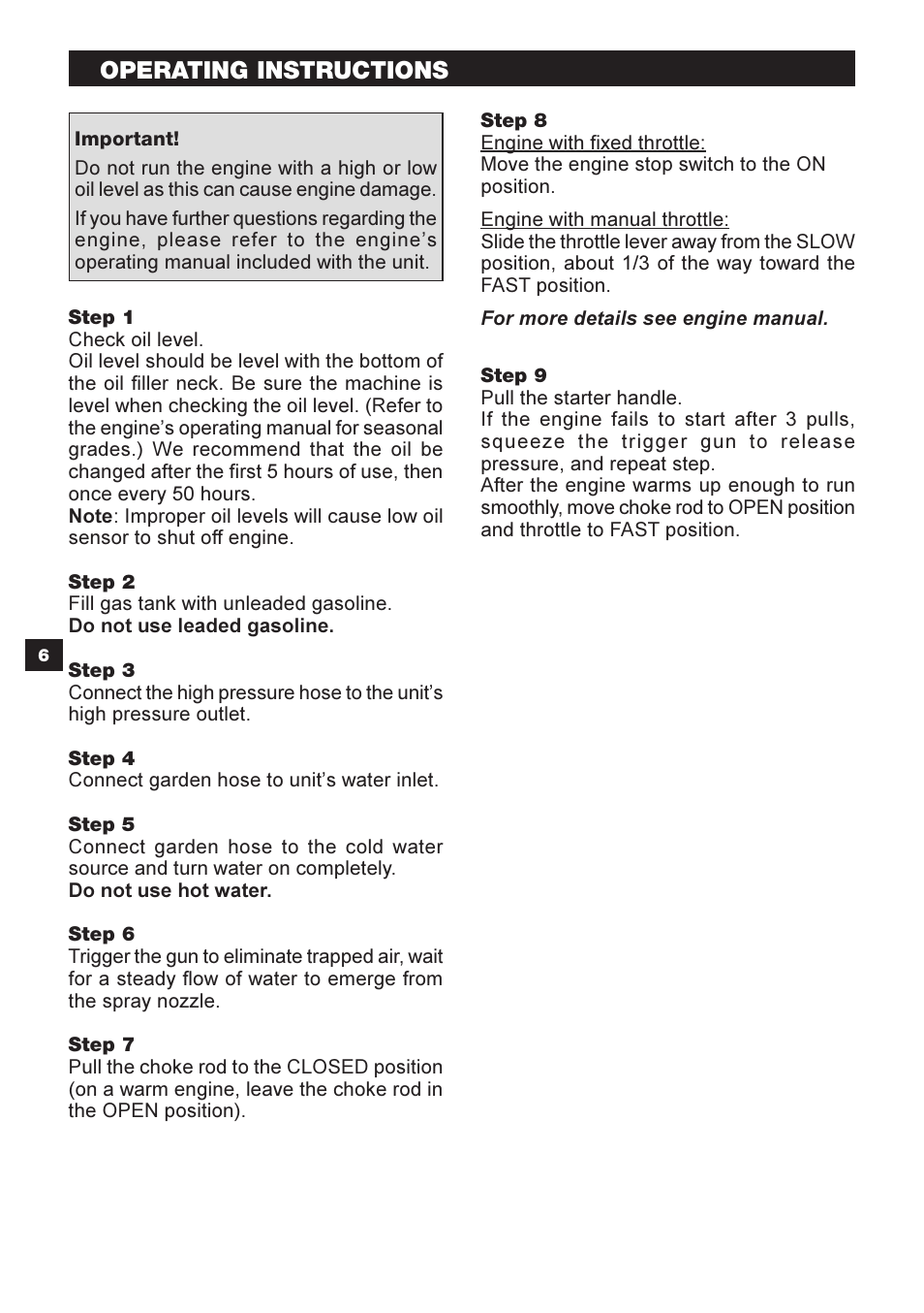 Operating instructions | Karcher G 2401 OH User Manual | Page 6 / 40