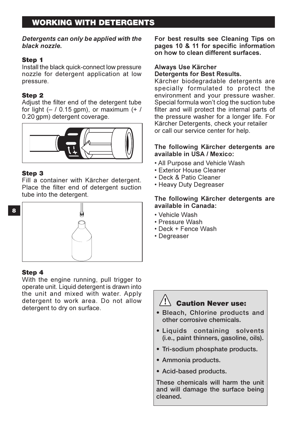 Working with detergents | Karcher G 2401 OH User Manual | Page 8 / 40