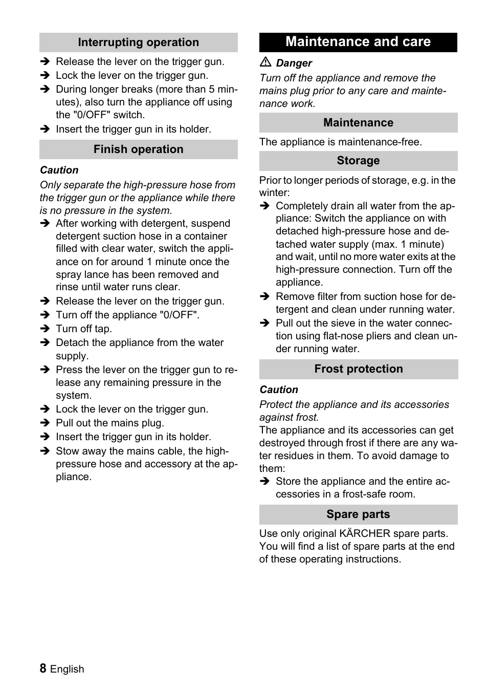 Maintenance and care | Karcher K 4.93 M User Manual | Page 8 / 12
