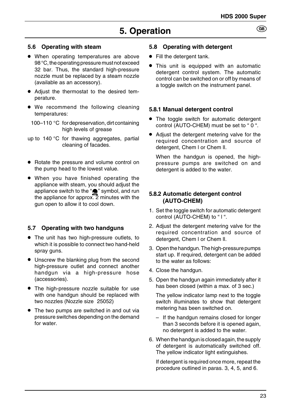 Operation | Karcher HDS 2000 User Manual | Page 10 / 16