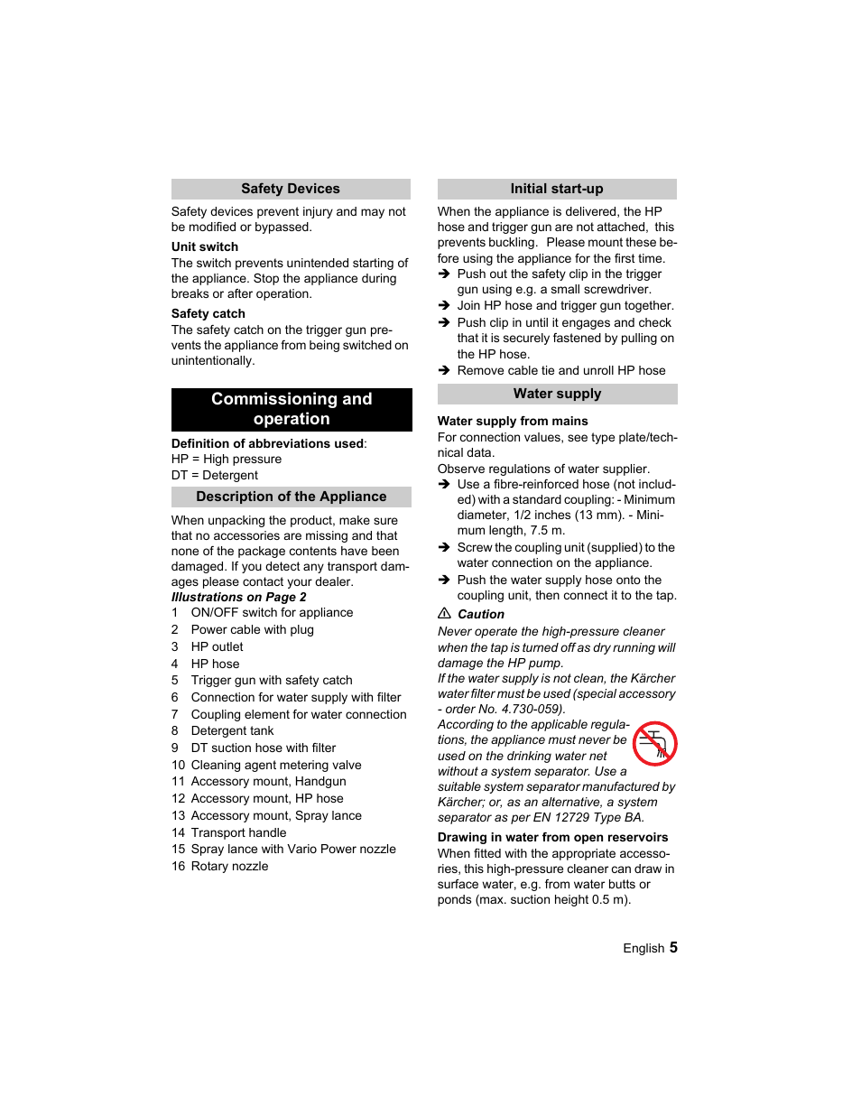 Commissioning and operation | Karcher K 4.86 M User Manual | Page 5 / 12