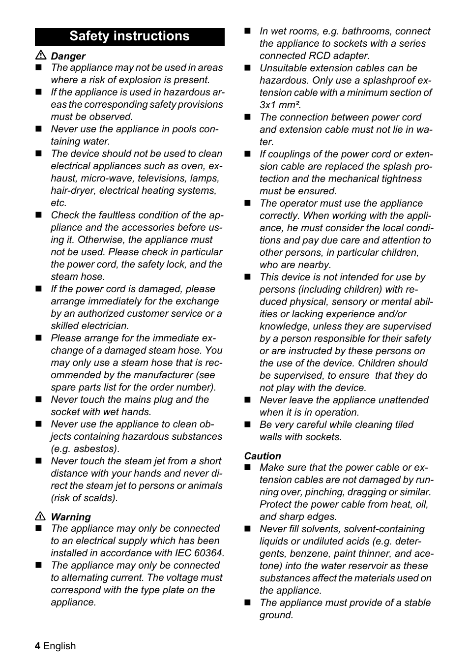 Safety instructions | Karcher SC 1122 User Manual | Page 4 / 16