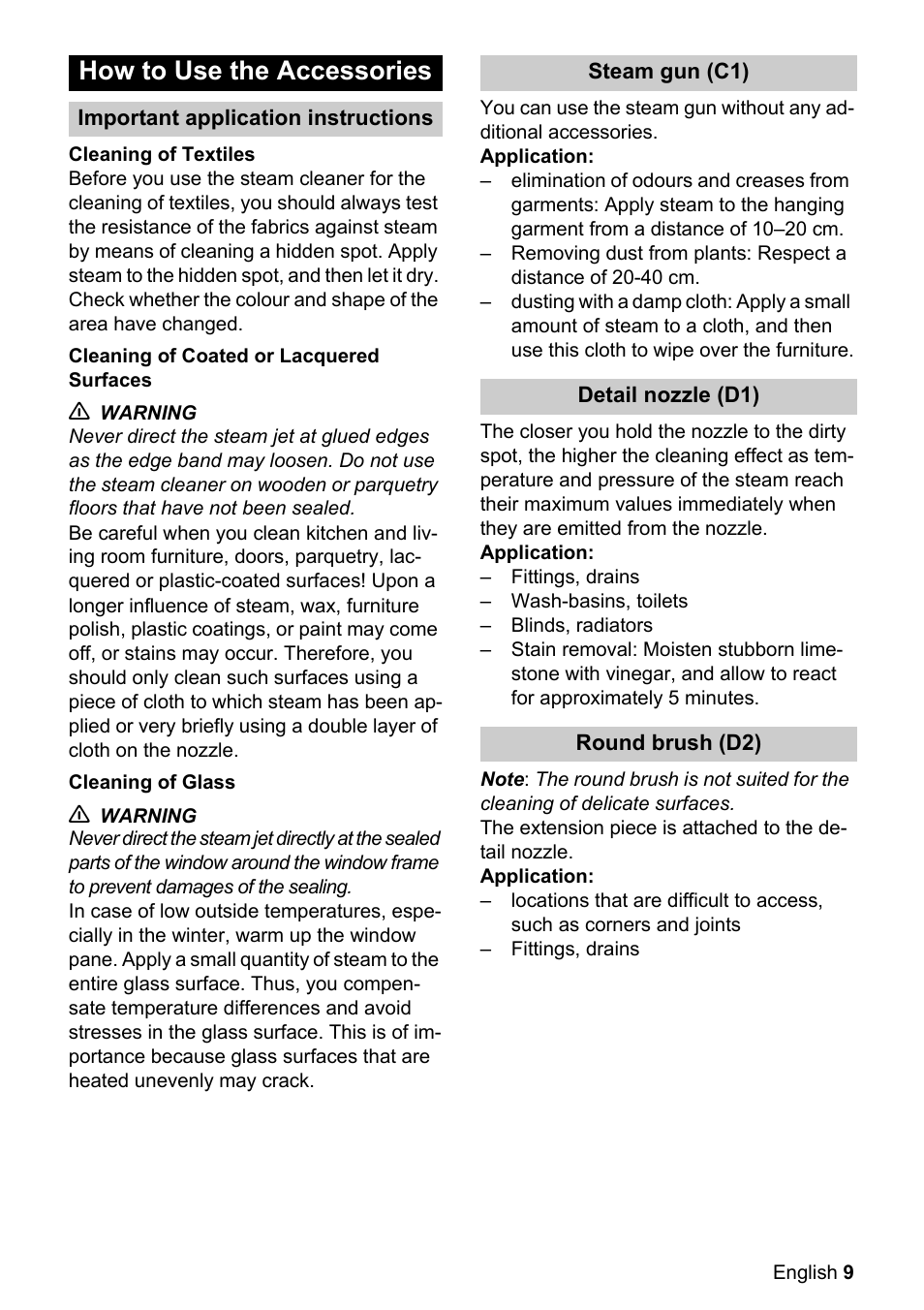 How to use the accessories | Karcher SC 1122 User Manual | Page 9 / 16