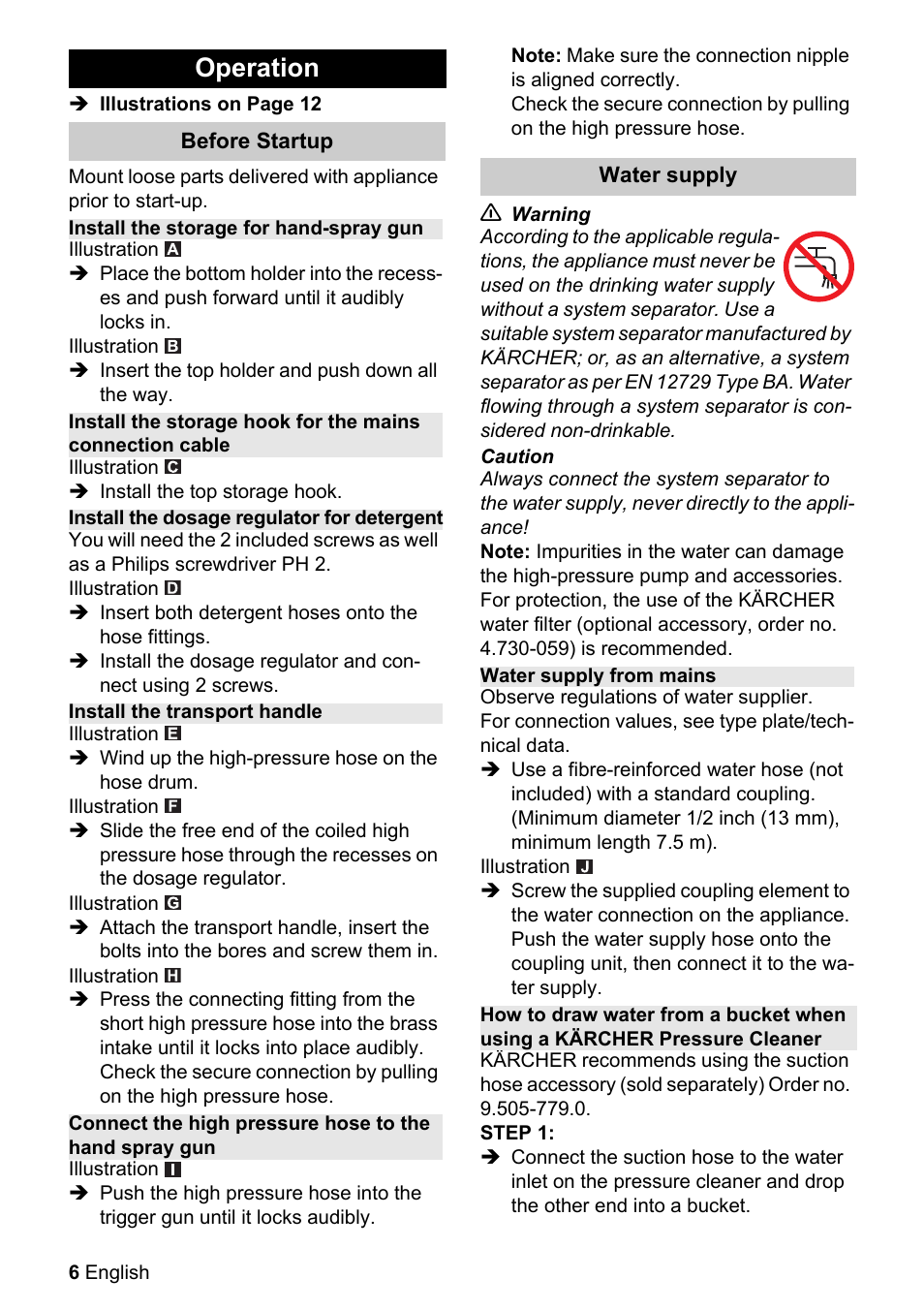 Operation | Karcher K 6.450 User Manual | Page 6 / 16