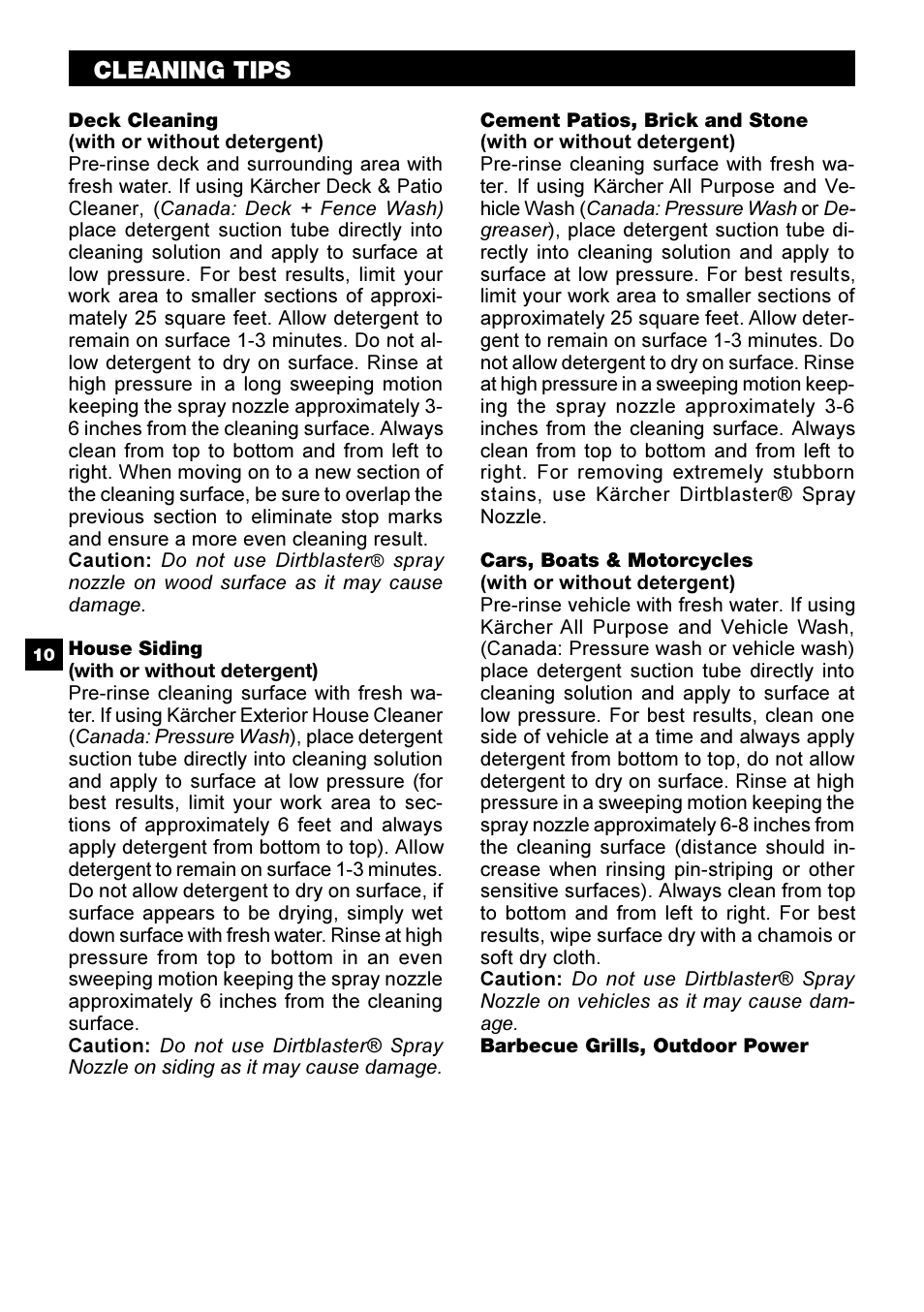 Cleaning tips | Karcher G 2500 OH User Manual | Page 10 / 13