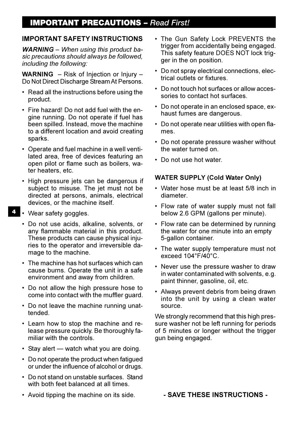 Important precautions – read first | Karcher G 2500 OH User Manual | Page 4 / 13