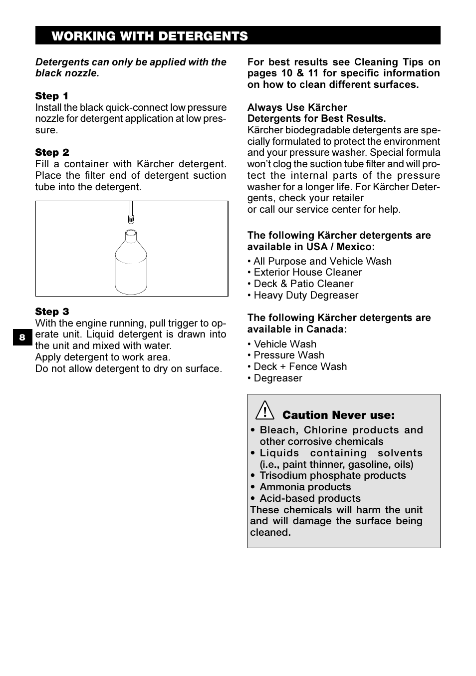 Working with detergents | Karcher G 2500 OH User Manual | Page 8 / 13