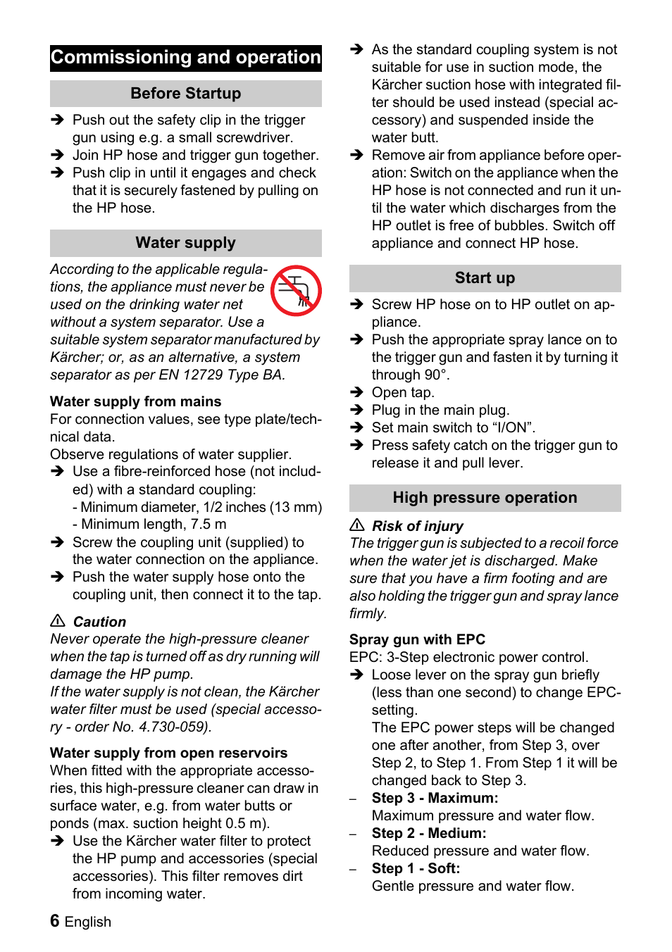 Commissioning and operation | Karcher K 2.54 M User Manual | Page 6 / 12