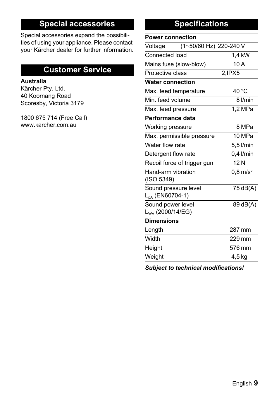 Karcher K 2.54 M User Manual | Page 9 / 12