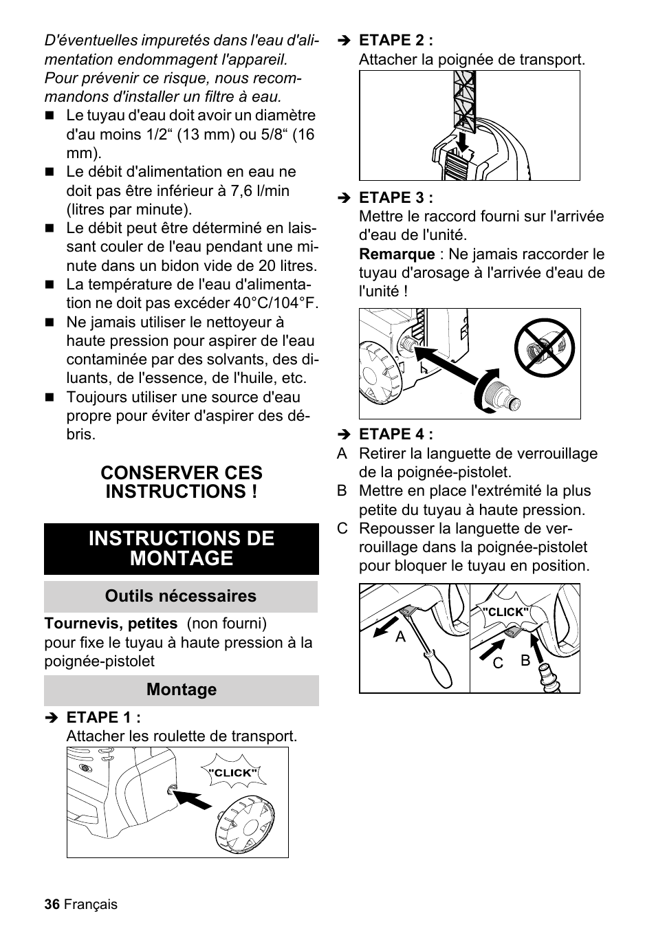 Instructions de montage, Conserver ces instructions | Karcher K 2.27 User Manual | Page 36 / 48