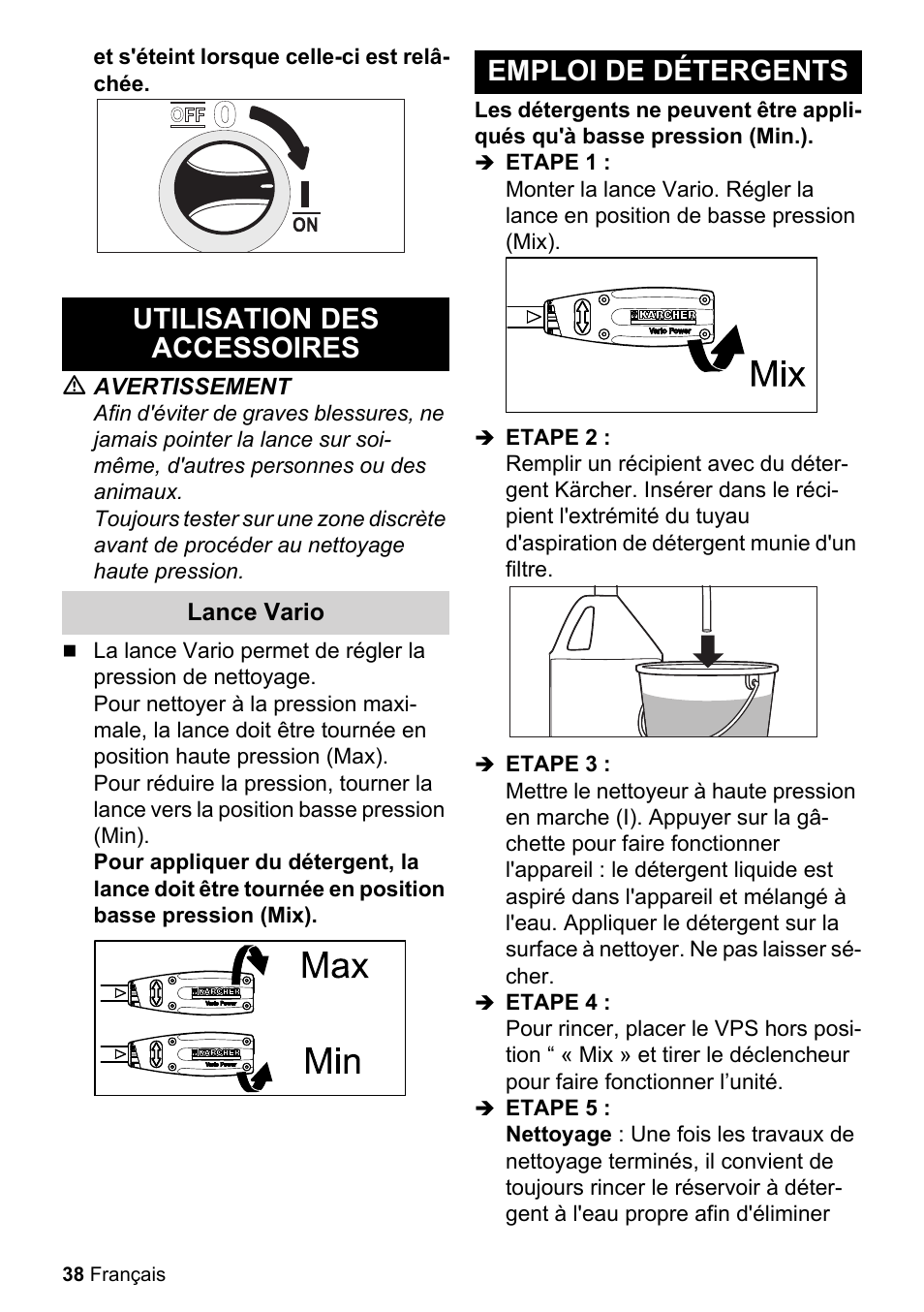 Utilisation des accessoires, Emploi de détergents | Karcher K 2.27 User Manual | Page 38 / 48