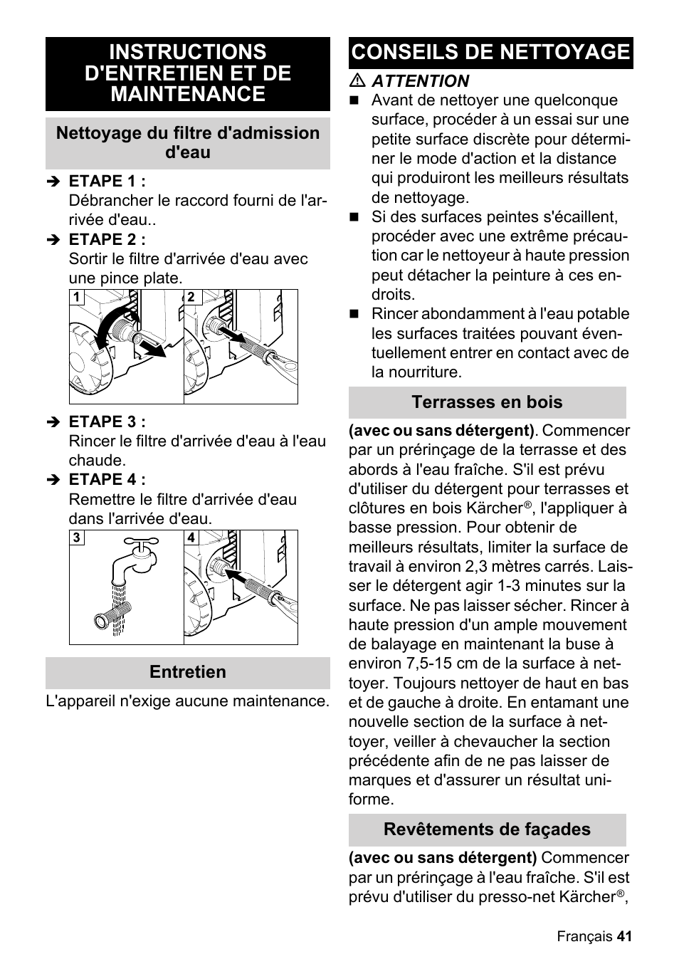 Instructions d'entretien et de maintenance, Conseils de nettoyage | Karcher K 2.27 User Manual | Page 41 / 48
