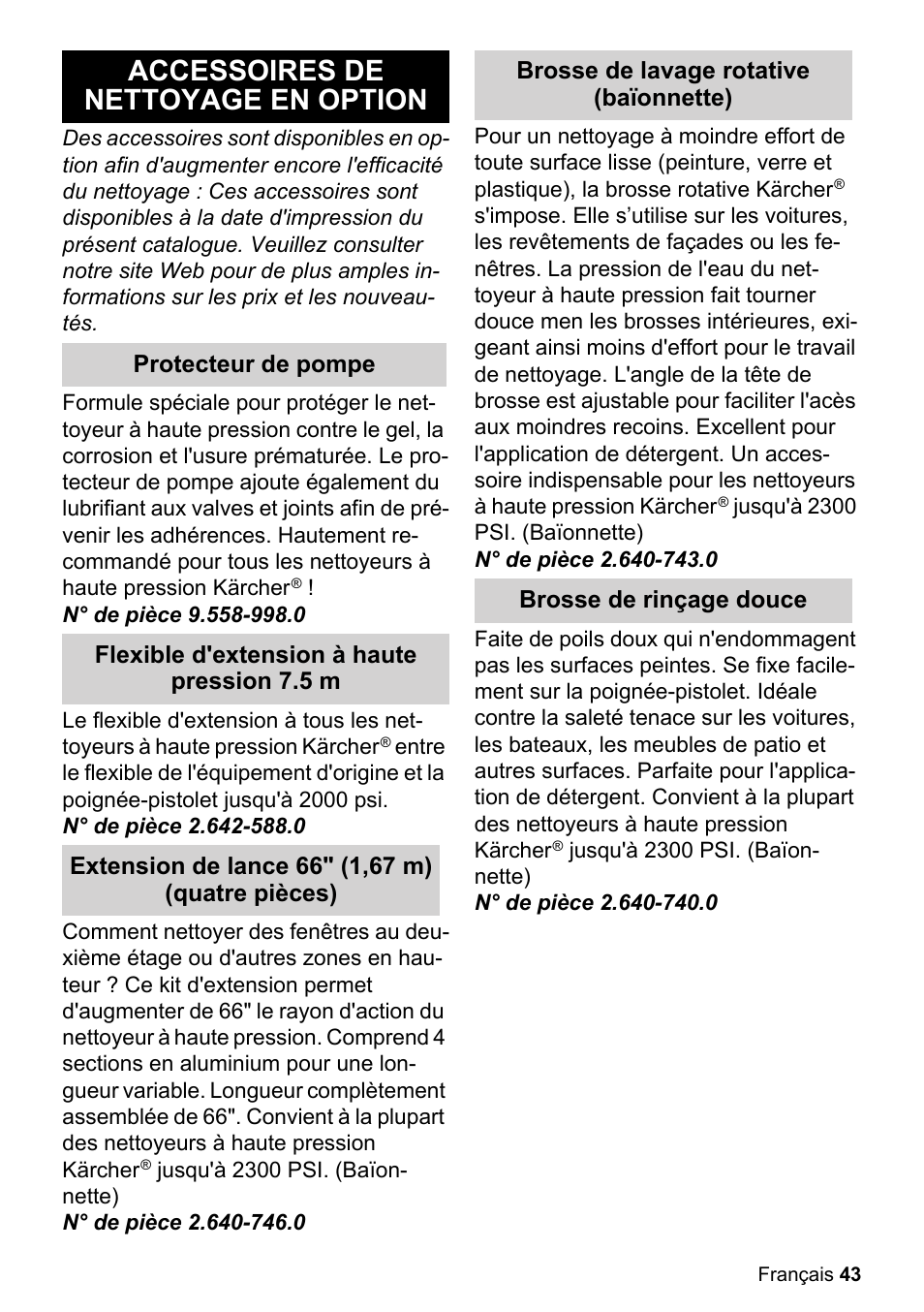 Accessoires de nettoyage en option | Karcher K 2.27 User Manual | Page 43 / 48