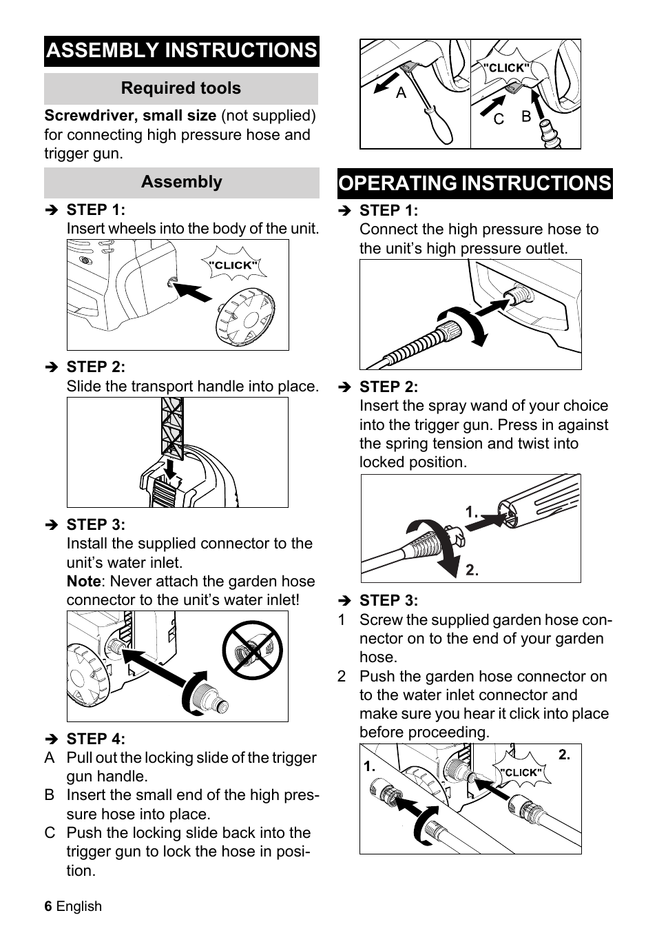 Assembly instructions, Operating instructions | Karcher K 2.27 User Manual | Page 6 / 48