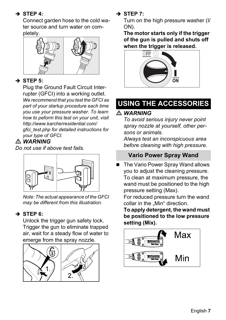 Using the accessories | Karcher K 2.27 User Manual | Page 7 / 48