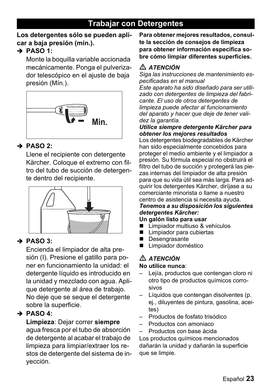 Trabajar con detergentes | Karcher K 2.16 User Manual | Page 23 / 48