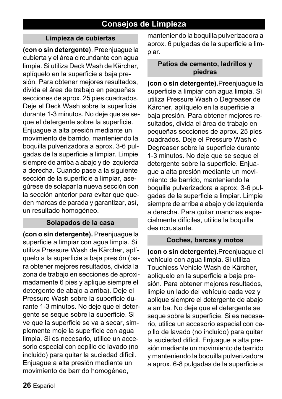 Consejos de limpieza | Karcher K 2.16 User Manual | Page 26 / 48