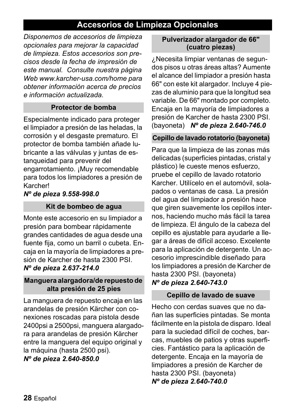 Accesorios de limpieza opcionales | Karcher K 2.16 User Manual | Page 28 / 48