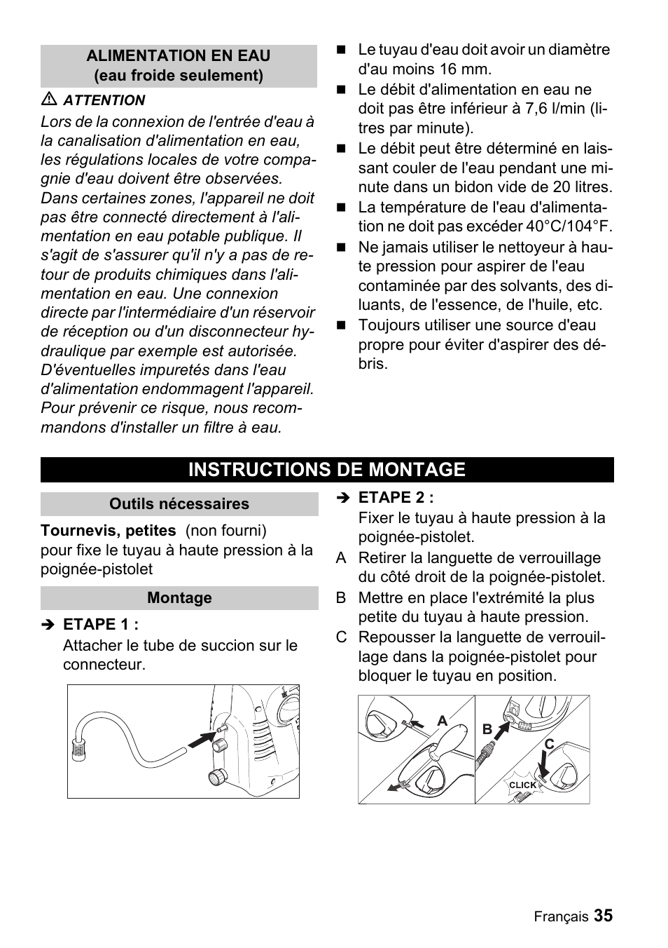 Instructions de montage | Karcher K 2.16 User Manual | Page 35 / 48