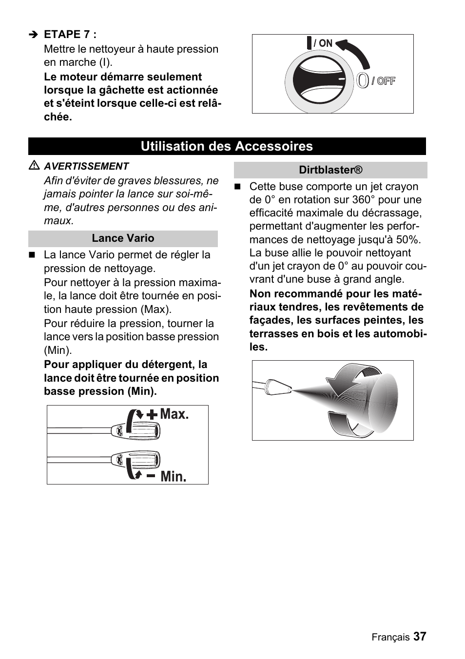 Utilisation des accessoires | Karcher K 2.16 User Manual | Page 37 / 48