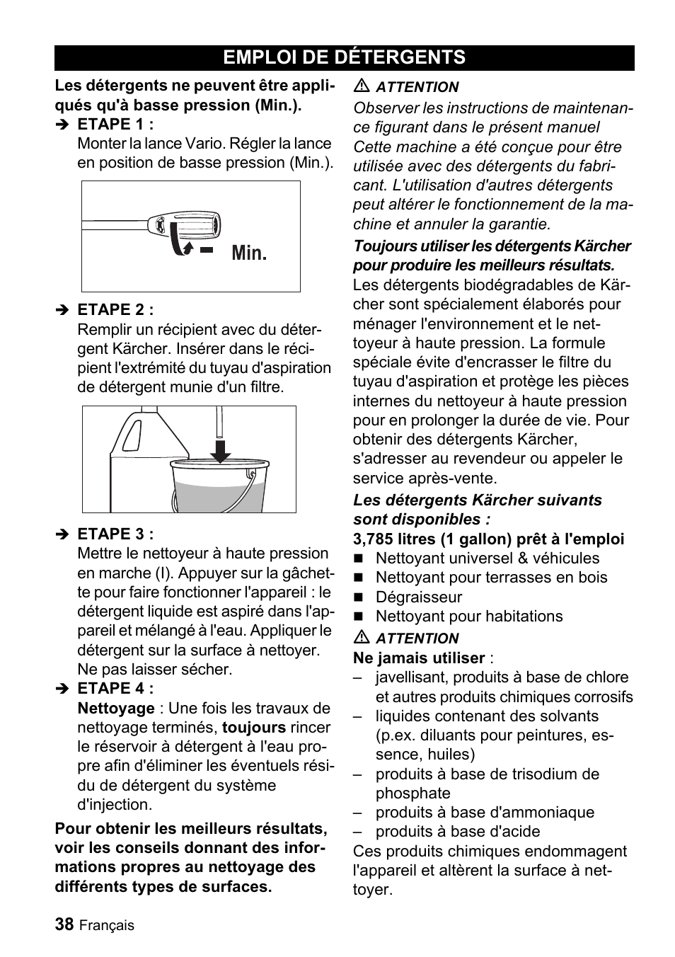 Emploi de détergents | Karcher K 2.16 User Manual | Page 38 / 48