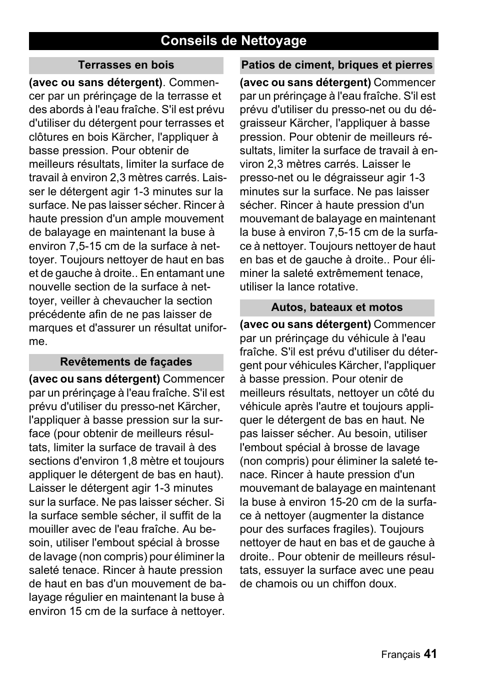 Conseils de nettoyage | Karcher K 2.16 User Manual | Page 41 / 48