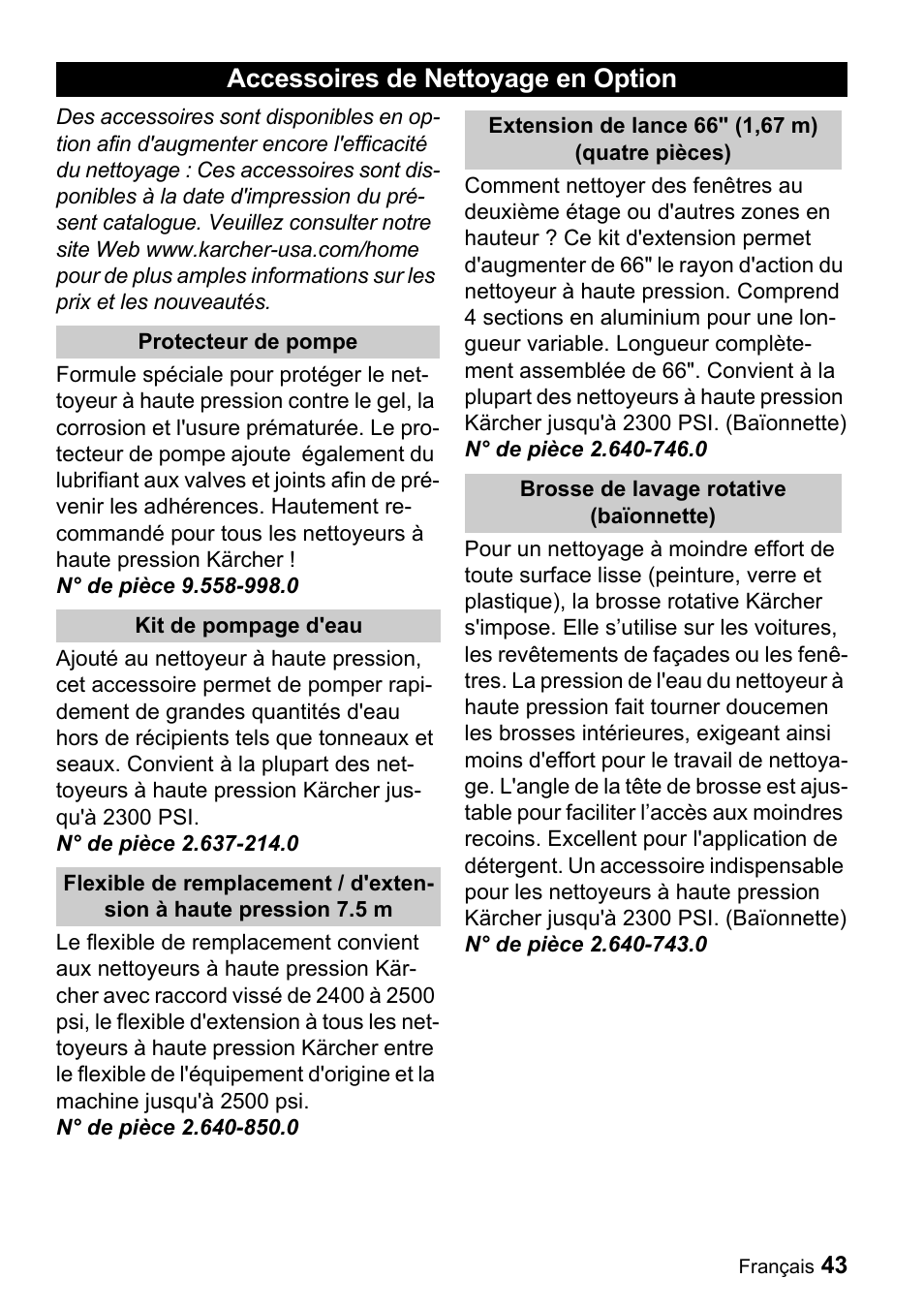Accessoires de nettoyage en option | Karcher K 2.16 User Manual | Page 43 / 48