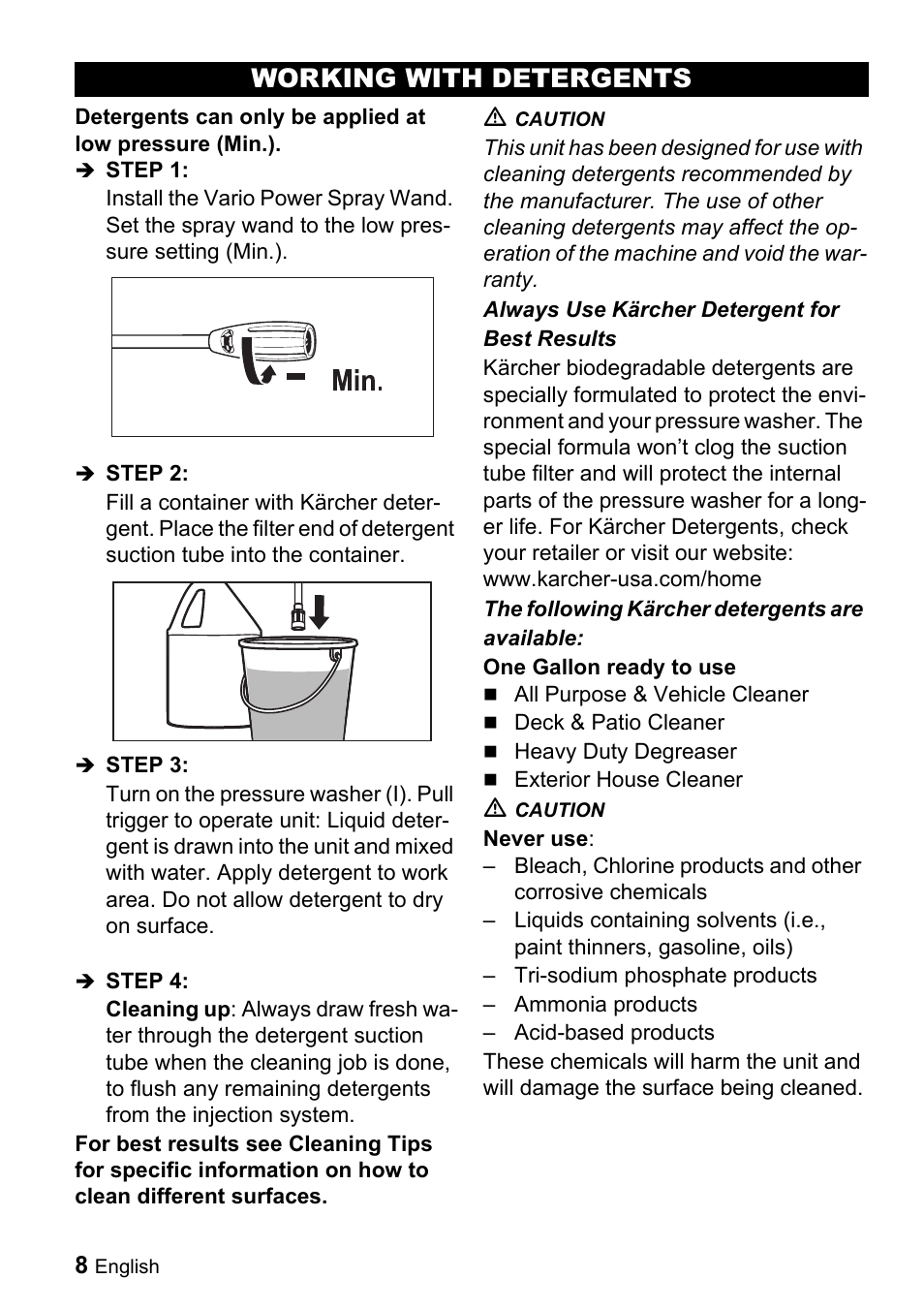 Working with detergents | Karcher K 2.16 User Manual | Page 8 / 48