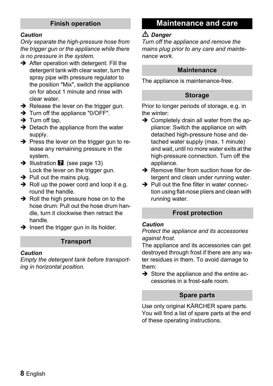 Maintenance and care | Karcher K 6.85 M User Manual | Page 8 / 16