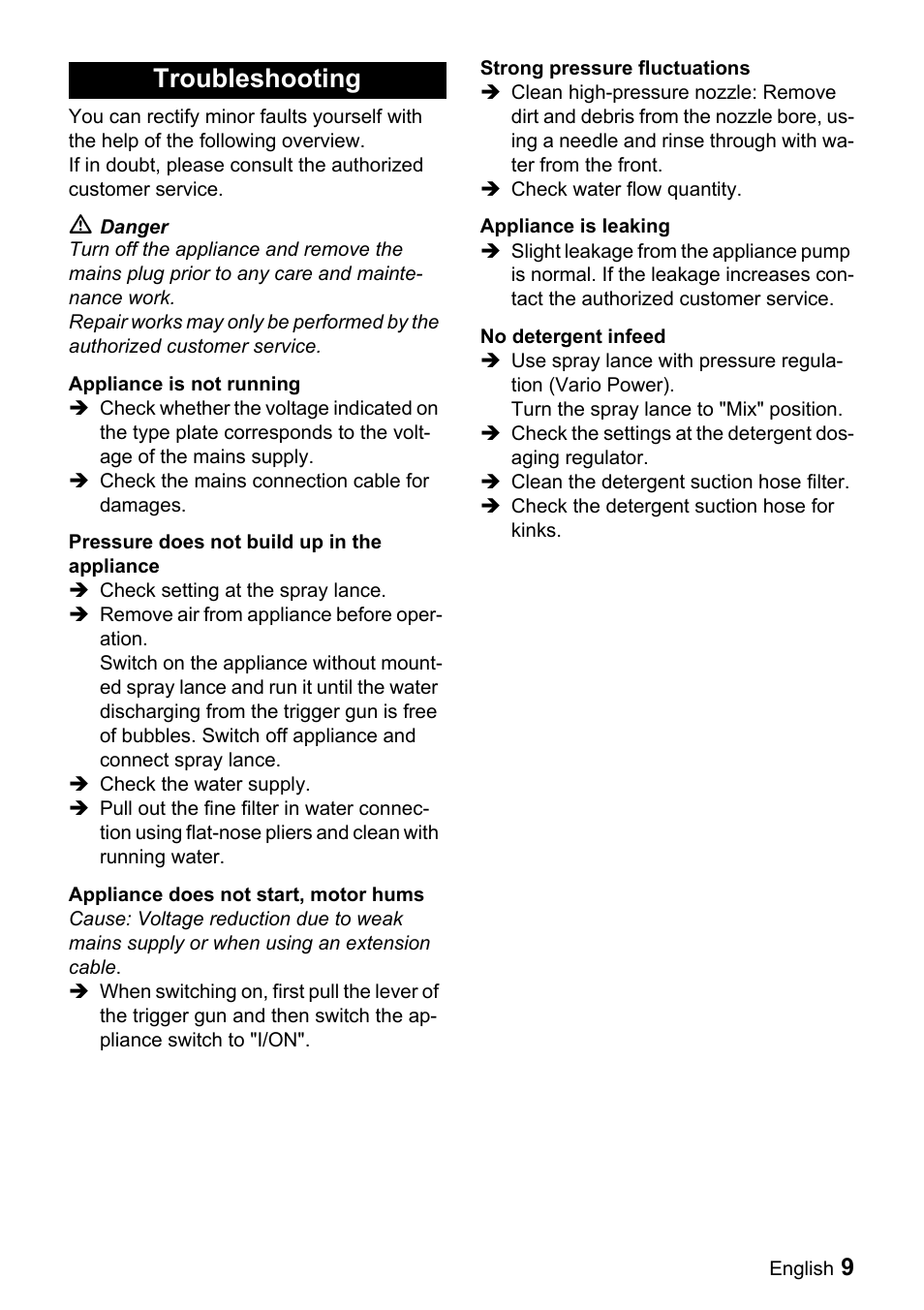 Troubleshooting | Karcher K 6.85 M User Manual | Page 9 / 16