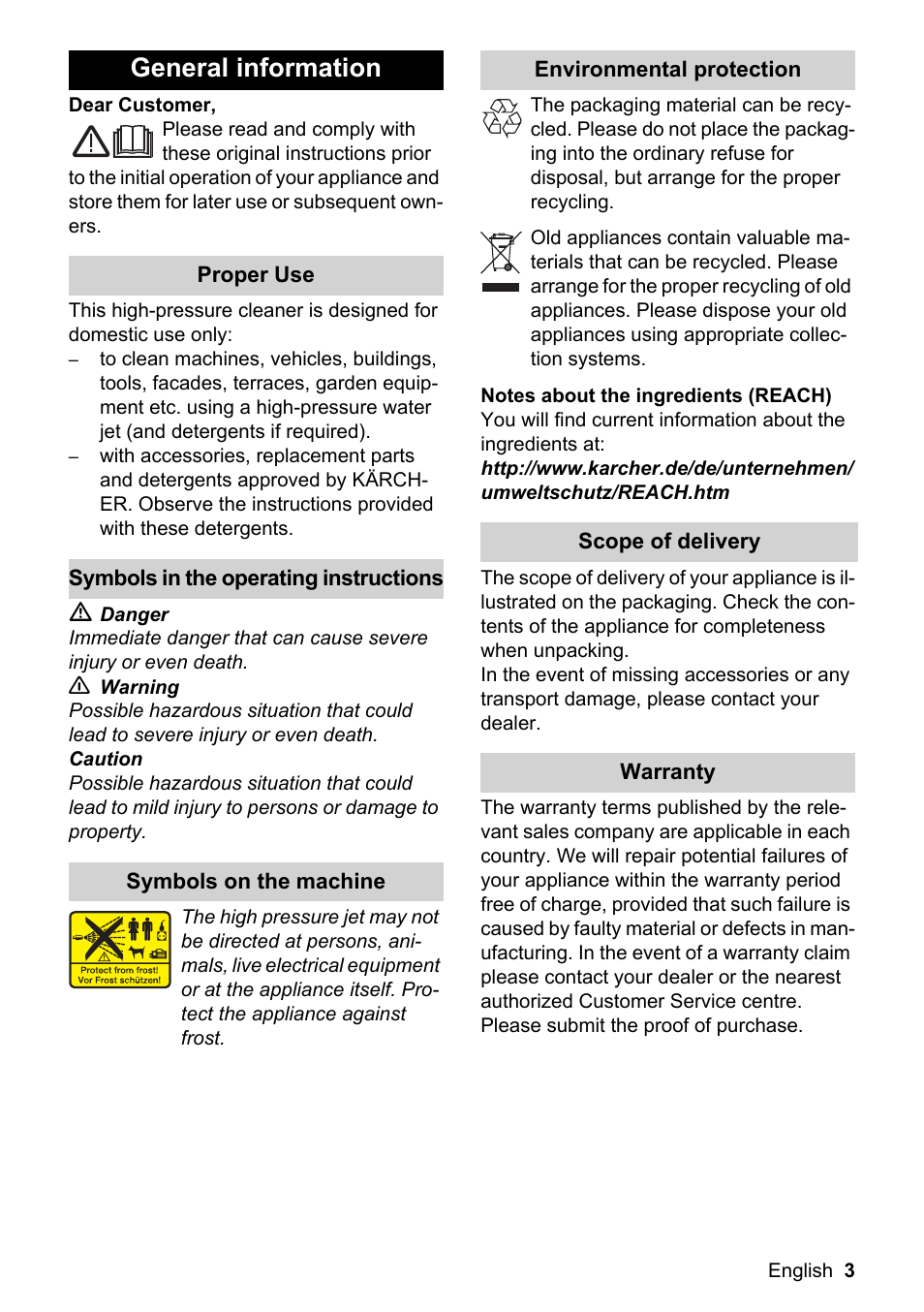 General information | Karcher K 2.399 User Manual | Page 3 / 16