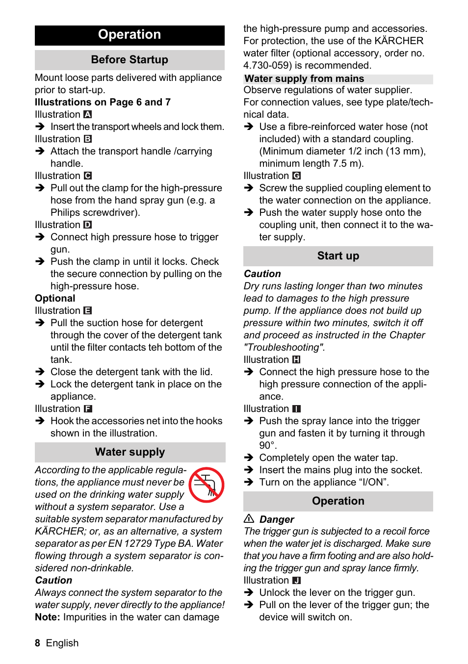 Operation | Karcher K 2.399 User Manual | Page 8 / 16