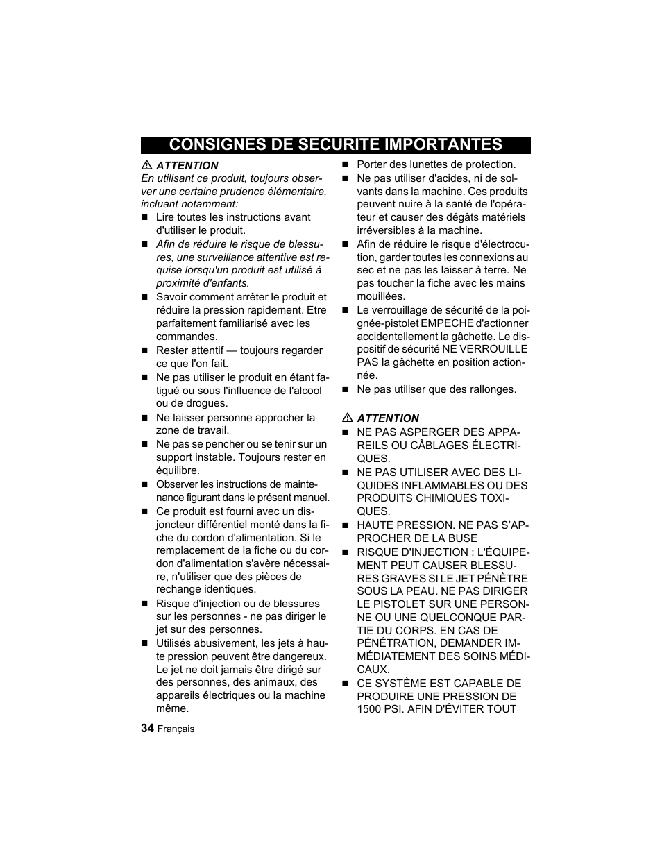 Consignes de securite importantes | Karcher K 2.21 User Manual | Page 34 / 48