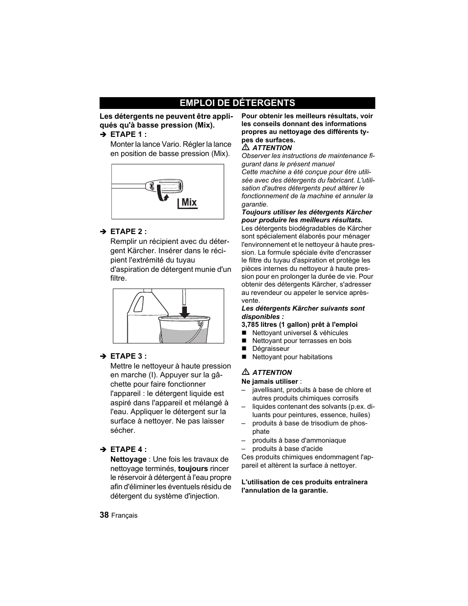 Emploi de détergents | Karcher K 2.21 User Manual | Page 38 / 48