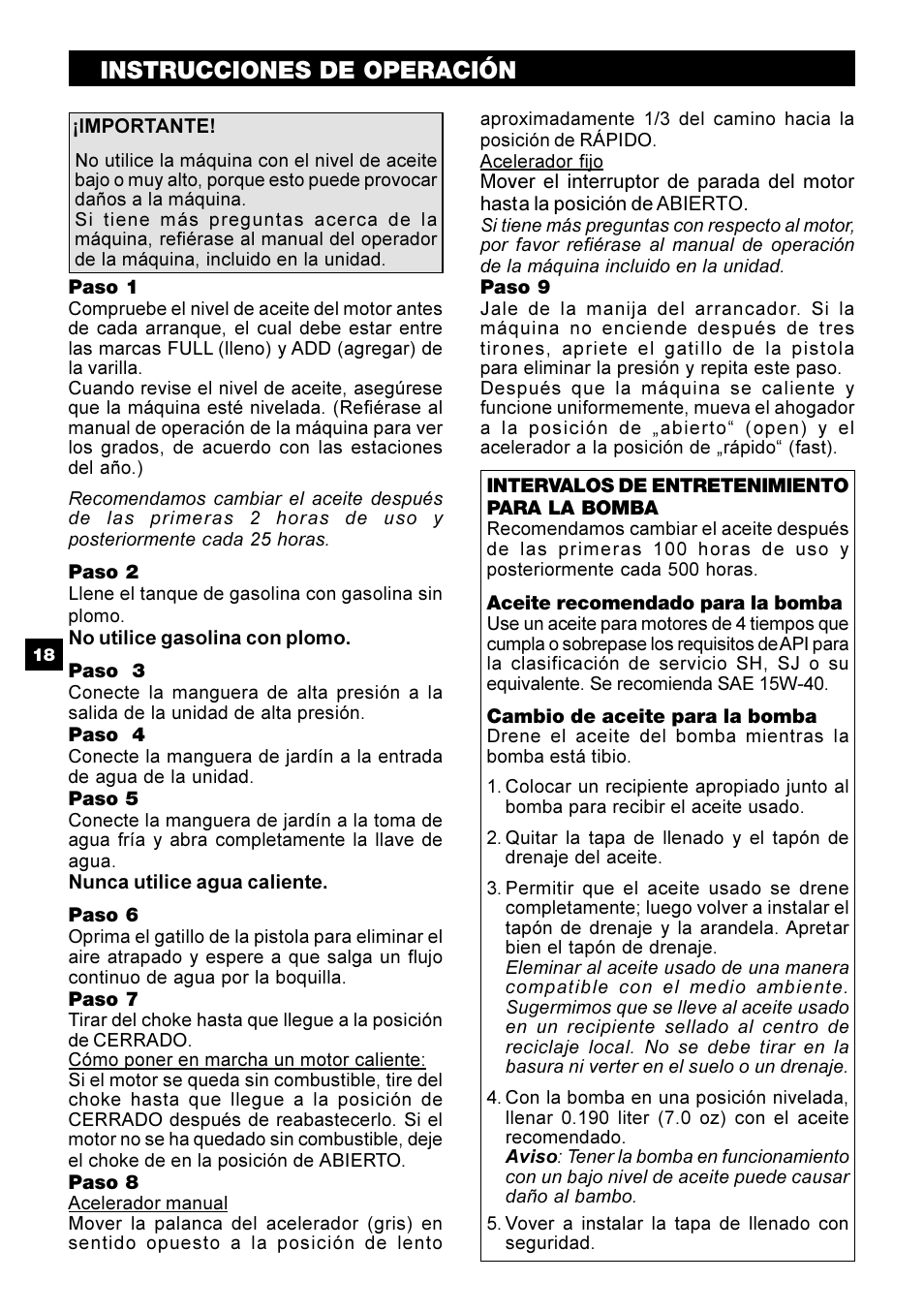 Instrucciones de operación | Karcher G 2800 OH User Manual | Page 18 / 40