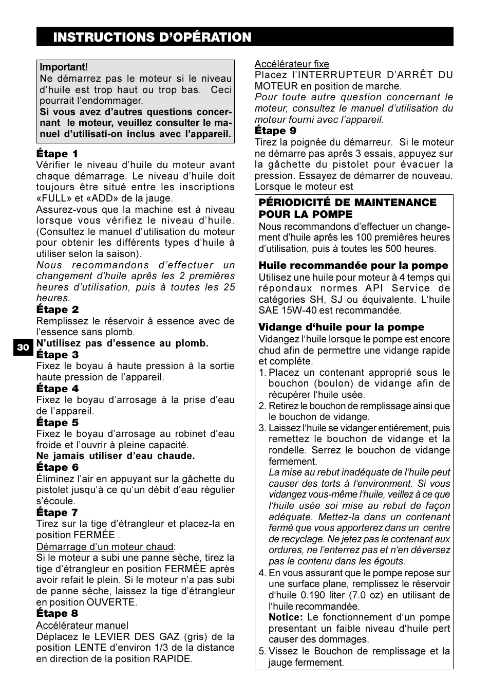 Instructions d’opération | Karcher G 2800 OH User Manual | Page 30 / 40