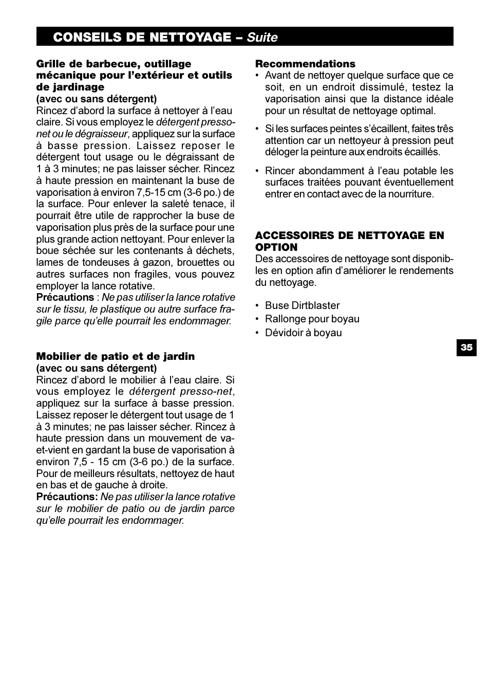 Suite, Conseils de nettoyage | Karcher G 2800 OH User Manual | Page 35 / 40