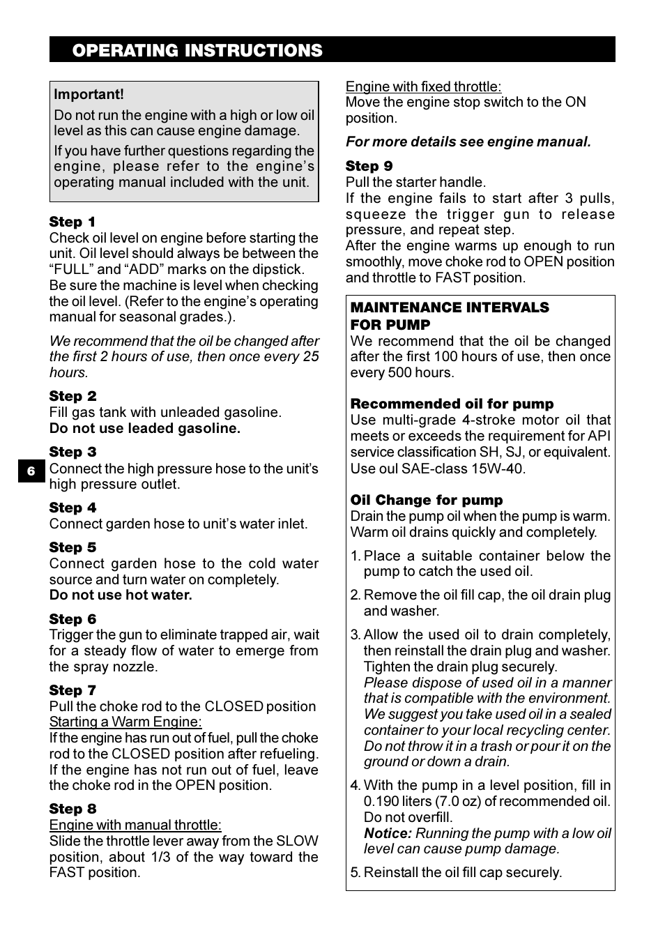 Operating instructions | Karcher G 2800 OH User Manual | Page 6 / 40