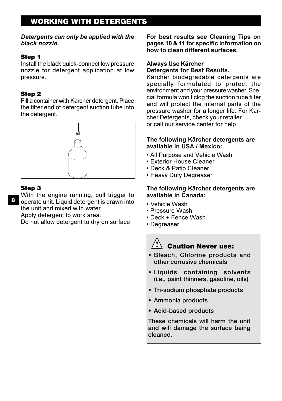 Working with detergents | Karcher G 2800 OH User Manual | Page 8 / 40