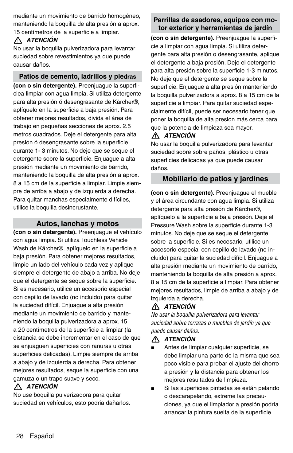 Autos, lanchas y motos, Mobiliario de patios y jardines | Karcher G 2600 VC PLUS User Manual | Page 28 / 46