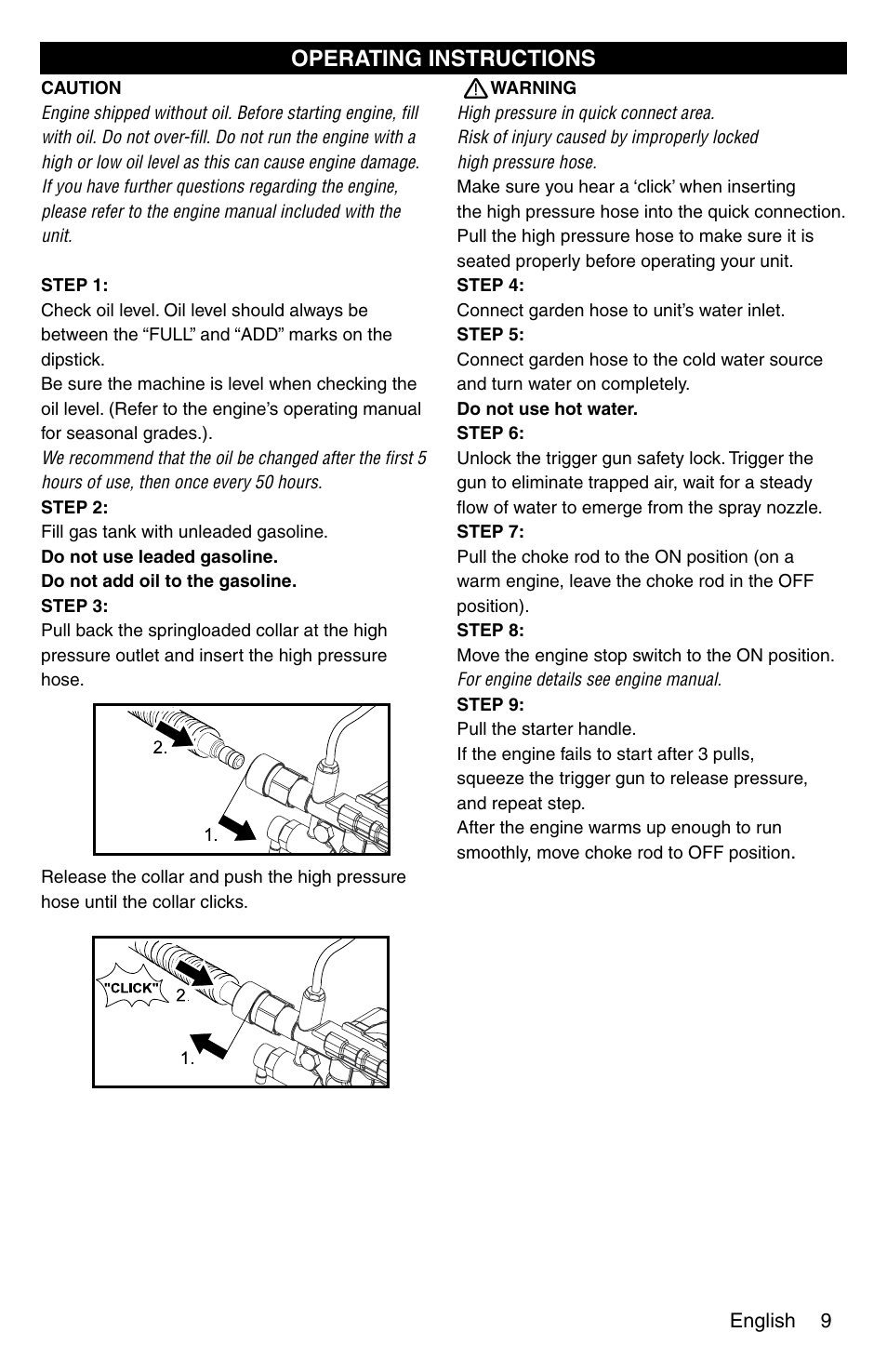 Operating instructions | Karcher G 2600 VC PLUS User Manual | Page 9 / 46