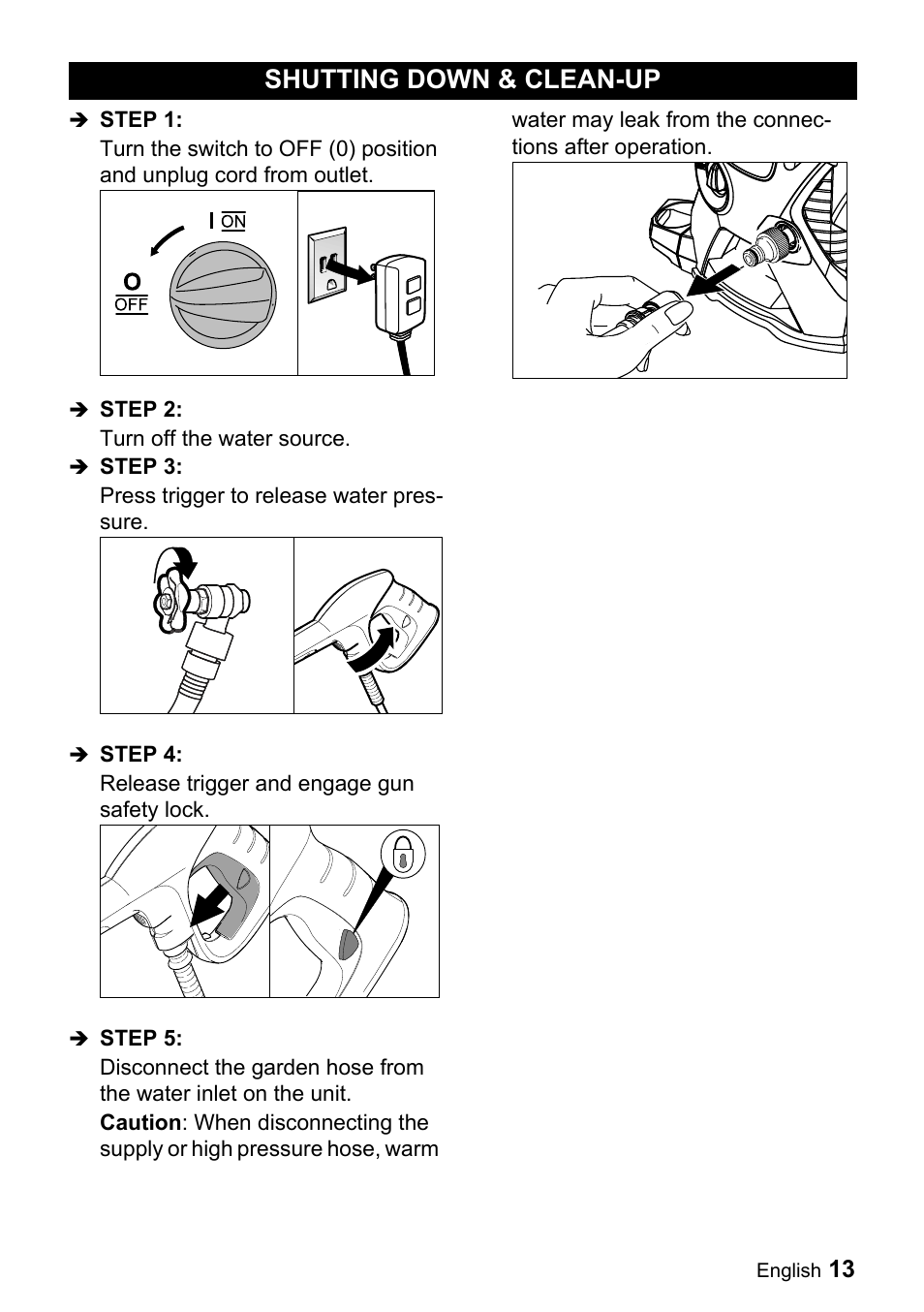 Shutting down & clean-up | Karcher K 5.540 User Manual | Page 13 / 64