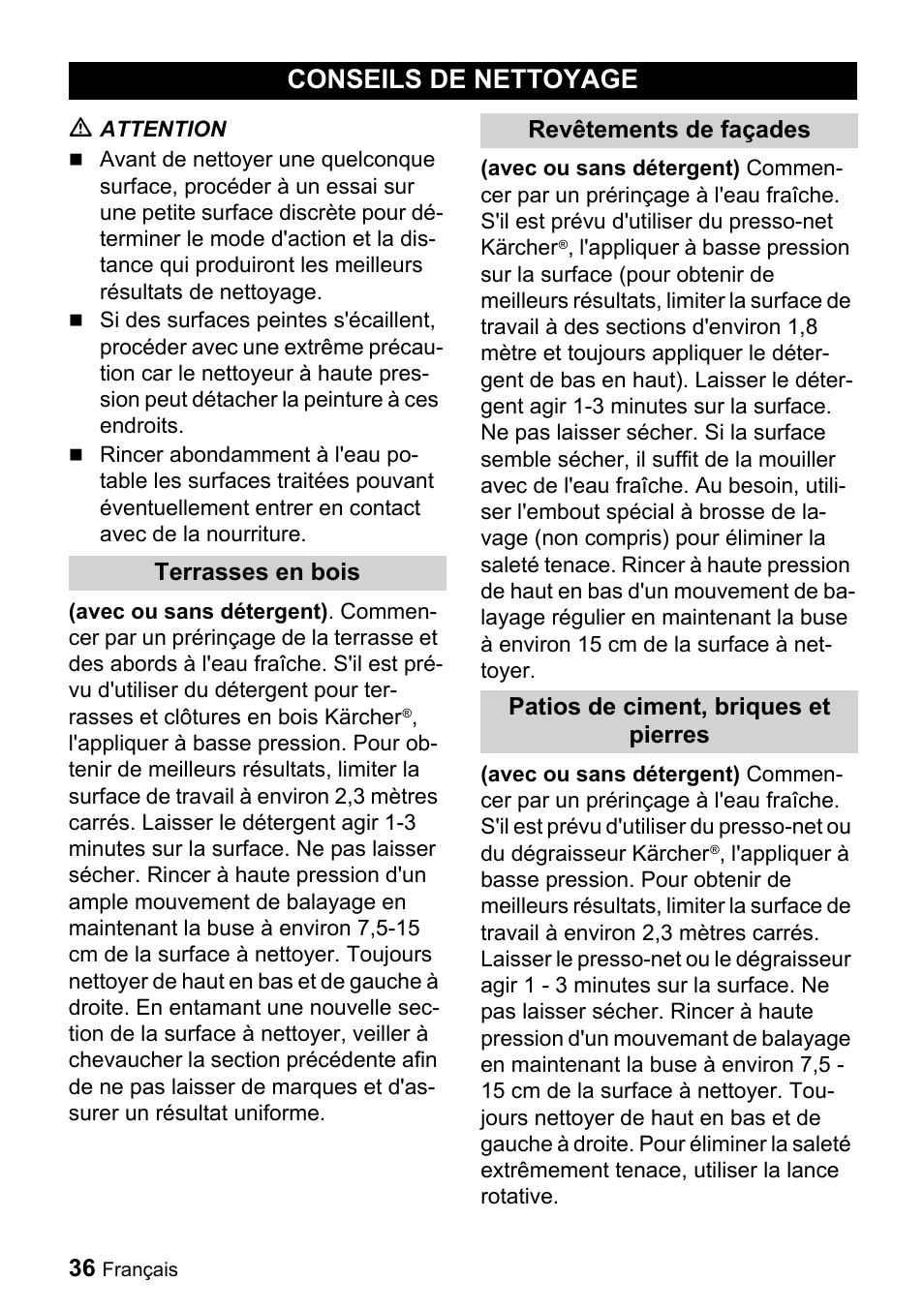 Conseils de nettoyage | Karcher K 5.540 User Manual | Page 36 / 64