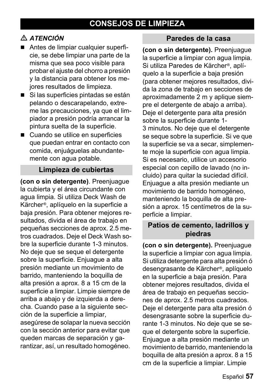 Consejos de limpieza | Karcher K 5.540 User Manual | Page 57 / 64