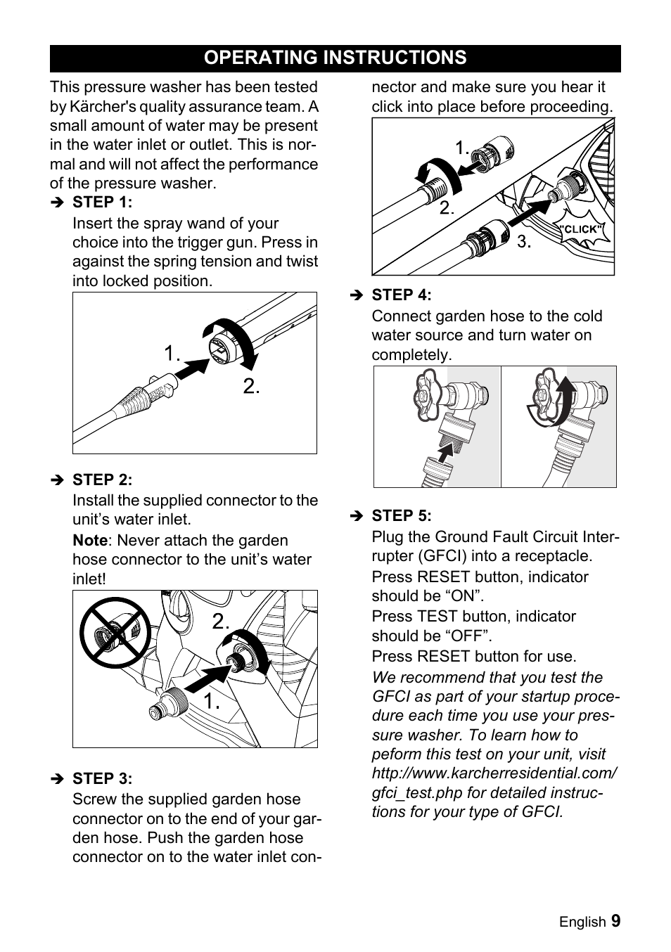Operating instructions | Karcher K 5.540 User Manual | Page 9 / 64
