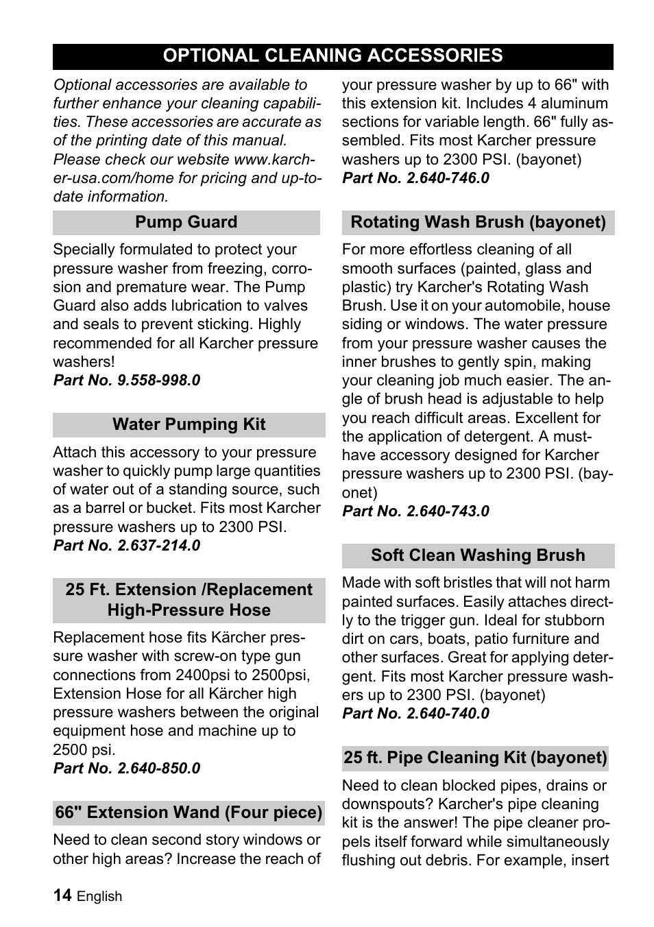 Optional cleaning accessories | Karcher K 3.91 M User Manual | Page 14 / 52