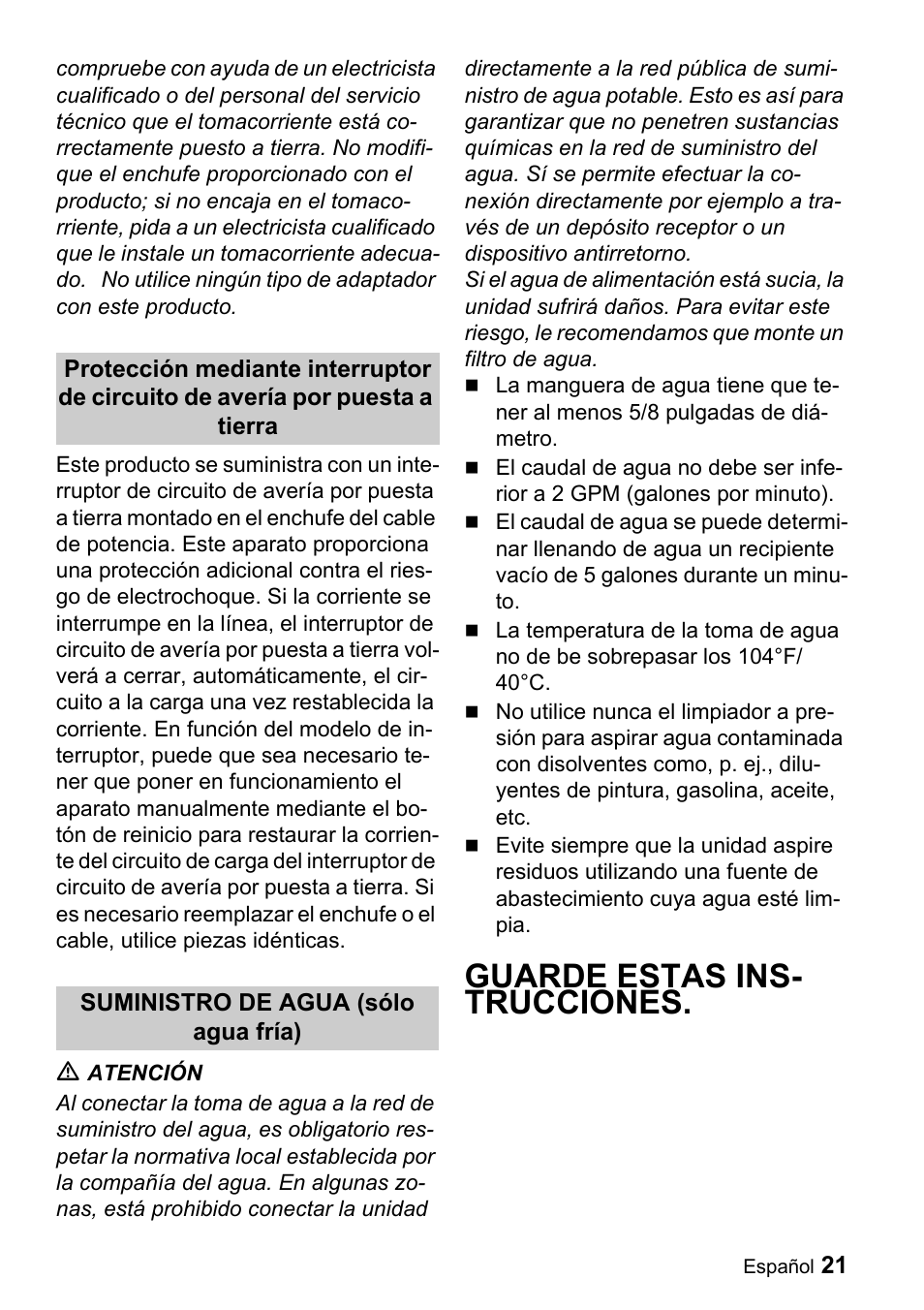 Guarde estas ins- trucciones | Karcher K 3.91 M User Manual | Page 21 / 52