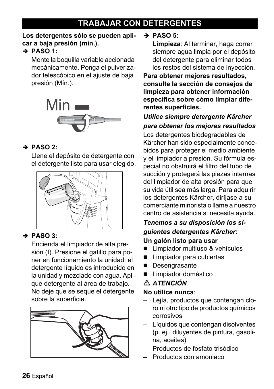 Trabajar con detergentes | Karcher K 3.91 M User Manual | Page 26 / 52