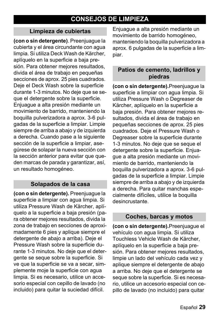 Consejos de limpieza | Karcher K 3.91 M User Manual | Page 29 / 52